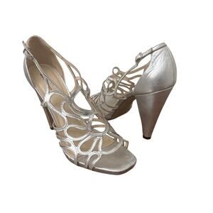 Lumiani Raven Silver Leather Strappy Heels Sandals Size 11